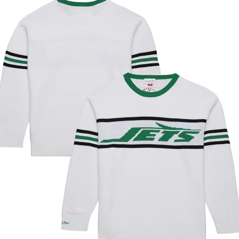 Sweaters & Dress Shirts|Sweatshirts & Fleece^New York Jets Men's Mitchell & Ness White Throwback 1984 Pullover Sweater