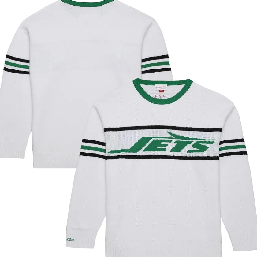 Sweaters & Dress Shirts|Sweatshirts & Fleece^New York Jets Men's Mitchell & Ness White Throwback 1984 Pullover Sweater