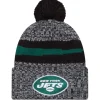 Knit^New York Jets Men's New Era Black 2023 Sideline Cuffed Knit Hat With Pom