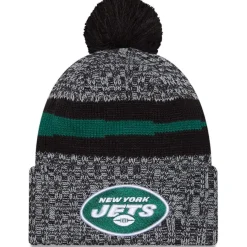 Knit^New York Jets Men's New Era Black 2023 Sideline Cuffed Knit Hat With Pom