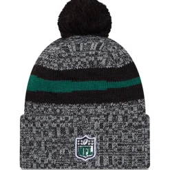 Knit^New York Jets Men's New Era Black 2023 Sideline Cuffed Knit Hat With Pom