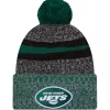 Knit^New York Jets Men's New Era Black/Green 2023 Sideline Sport Cuffed Pom Knit Hat