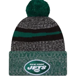 Knit^New York Jets Men's New Era Black/Green 2023 Sideline Sport Cuffed Pom Knit Hat