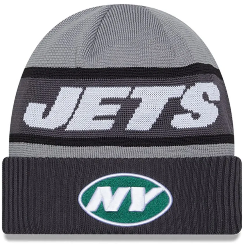 Knit^New York Jets Men's New Era Gray 2023 Sideline Tech Cuffed Knit Hat