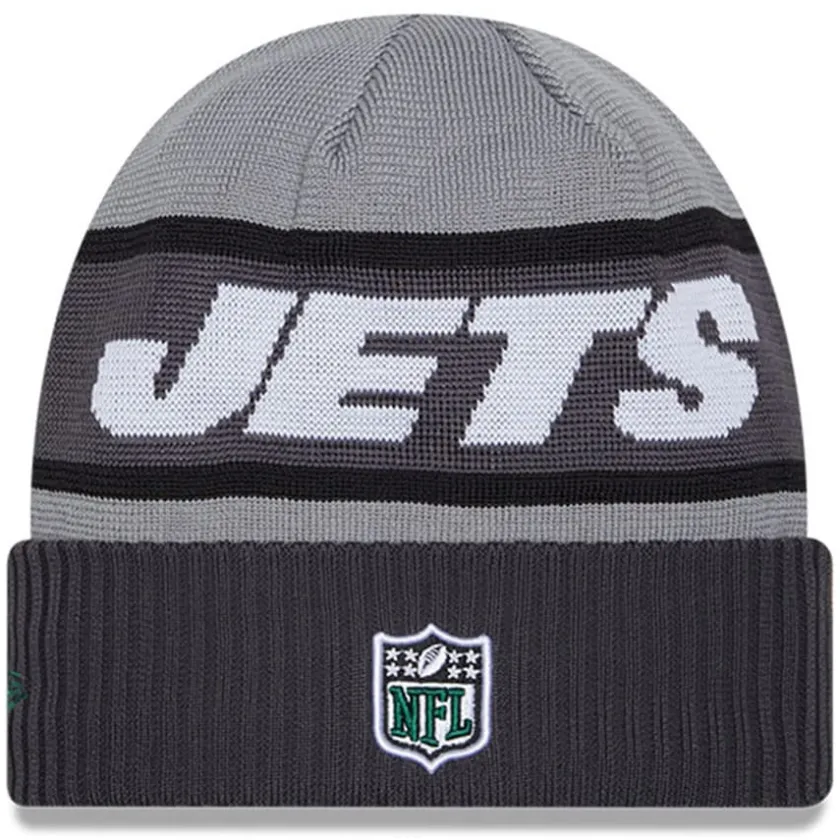 Knit^New York Jets Men's New Era Gray 2023 Sideline Tech Cuffed Knit Hat