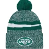 Knit^New York Jets Men's New Era Green 2023 Sideline Cuffed Knit Hat With Pom