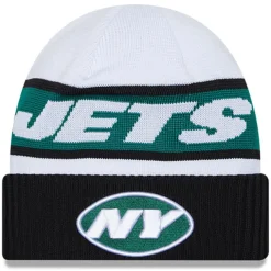 Knit^New York Jets Men's New Era White/Black 2023 Sideline Tech Cuffed Knit Hat