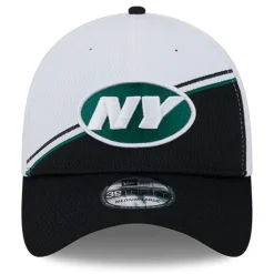Flex^New York Jets Men's New Era White/Black 2023 Sideline 39THIRTY Flex Hat