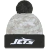 Hats|Men^New York Jets Men's New Era White/Graphite 2024 Salute To Service Digital Camo Cuffed Knit Hat With Pom