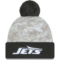Hats|Men^New York Jets Men's New Era White/Graphite 2024 Salute To Service Digital Camo Cuffed Knit Hat With Pom