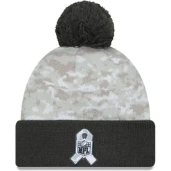 Hats|Men^New York Jets Men's New Era White/Graphite 2024 Salute To Service Digital Camo Cuffed Knit Hat With Pom