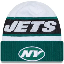 Knit^New York Jets Men's New Era White/Green 2023 Sideline Tech Cuffed Knit Hat