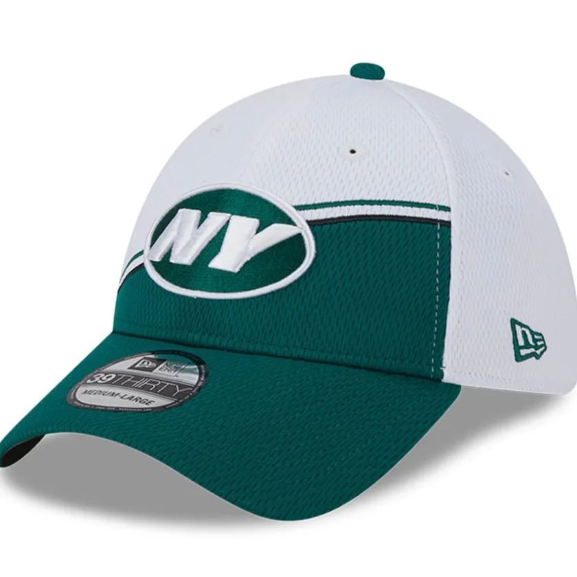 Flex^New York Jets Men's New Era White/Green 2023 Sideline 39THIRTY Flex Hat