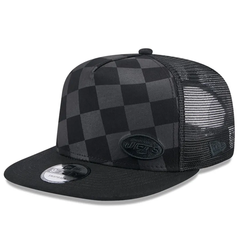 Snapback^New York Jets Men's New Era Black Check Mate 9FIFTY Trucker Snapback Hat