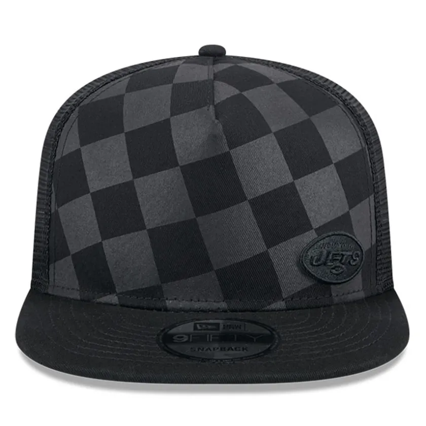 Snapback^New York Jets Men's New Era Black Check Mate 9FIFTY Trucker Snapback Hat