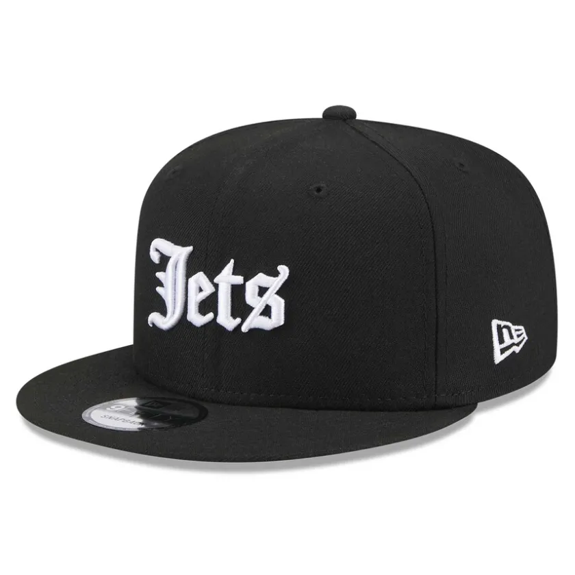 Hats|Men^New York Jets Men's New Era Black Gothic Script 9FIFTY Snapback Hat