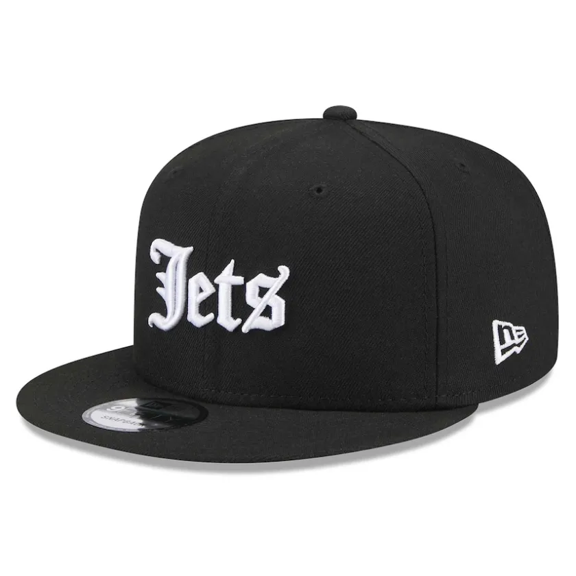 Hats|Men^New York Jets Men's New Era Black Gothic Script 9FIFTY Snapback Hat