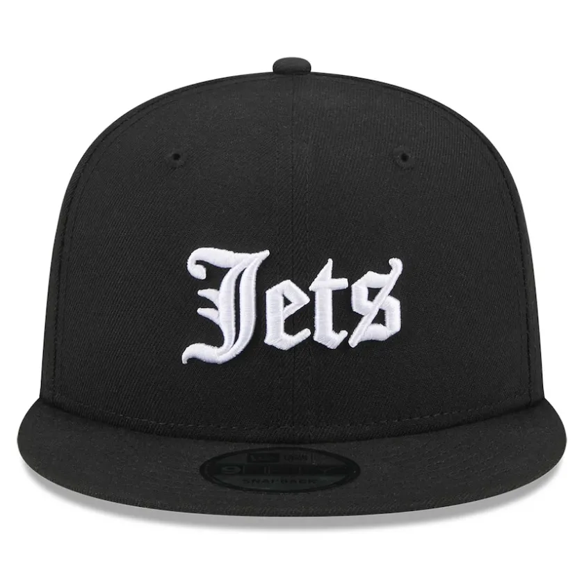 Hats|Men^New York Jets Men's New Era Black Gothic Script 9FIFTY Snapback Hat