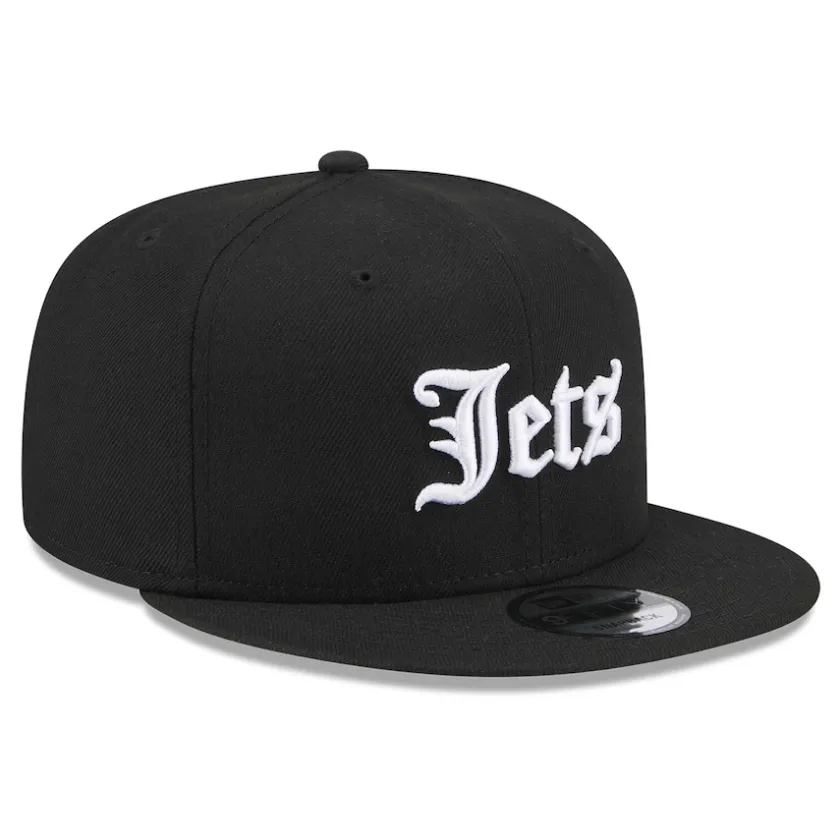 Hats|Men^New York Jets Men's New Era Black Gothic Script 9FIFTY Snapback Hat