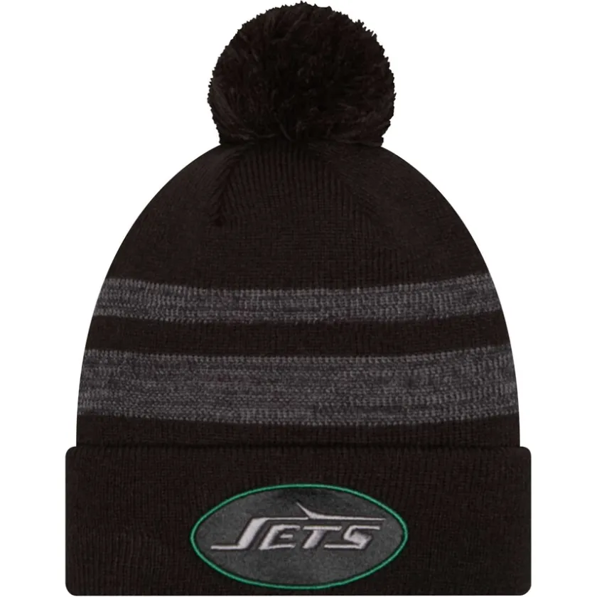 Hats|Men^New York Jets Men's New Era Black Dispatch Cuffed Knit Hat With Pom