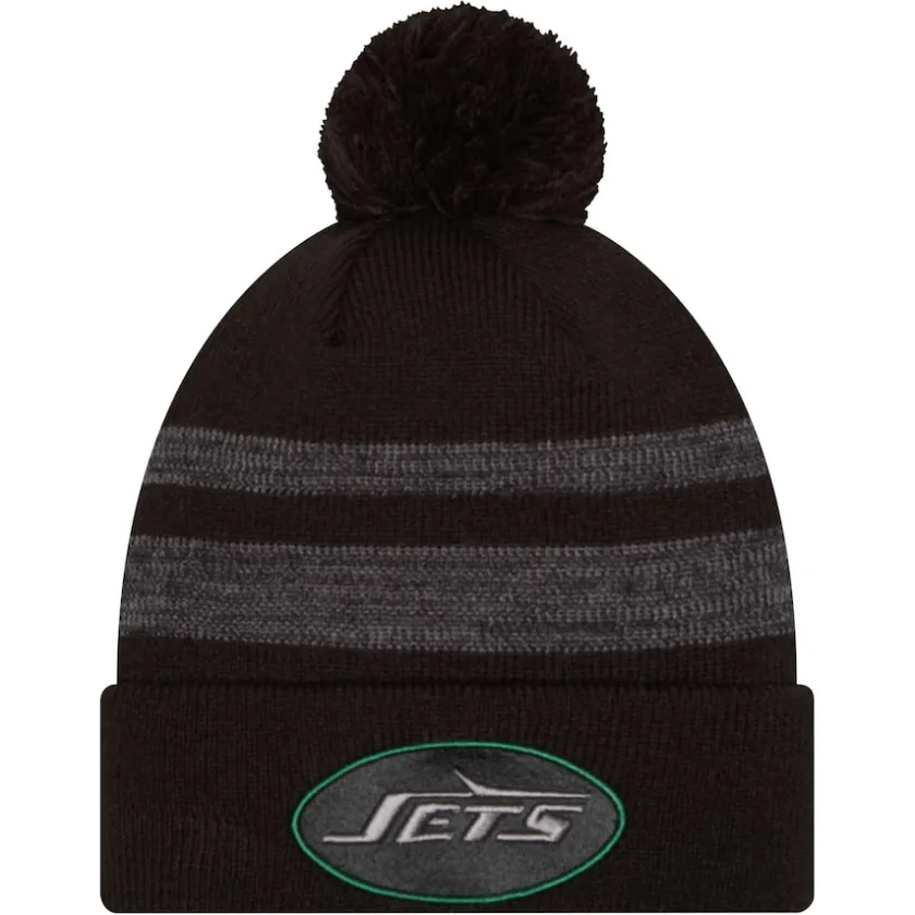 Hats|Men^New York Jets Men's New Era Black Dispatch Cuffed Knit Hat With Pom