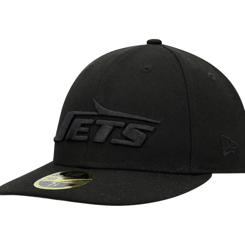 Fitted^New York Jets Men's New Era Black Wordmark Black On Black Low Profile 59FIFTY II Fitted Hat