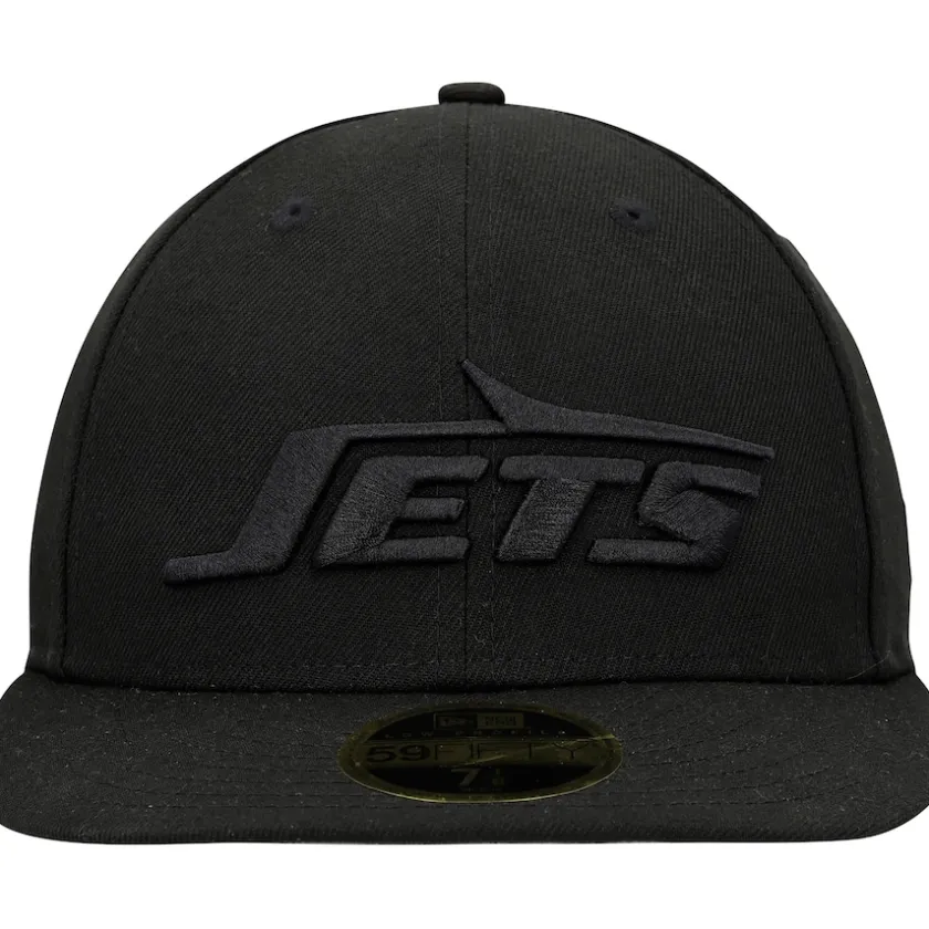 Fitted^New York Jets Men's New Era Black Wordmark Black On Black Low Profile 59FIFTY II Fitted Hat