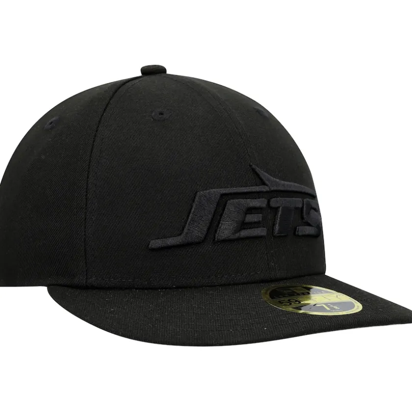 Fitted^New York Jets Men's New Era Black Wordmark Black On Black Low Profile 59FIFTY II Fitted Hat