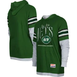 Long Sleeved^New York Jets Men's New Era Green Twofer Long Sleeve Hooded T-Shirt