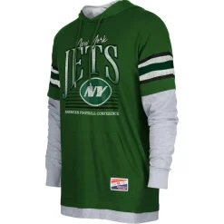 Long Sleeved^New York Jets Men's New Era Green Twofer Long Sleeve Hooded T-Shirt