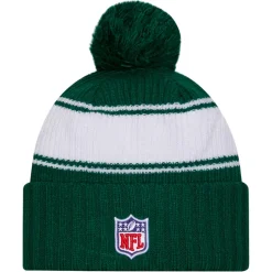 Hats|Men^New York Jets Men's New Era Green 2024 Sideline Cuffed Knit Hat With Pom