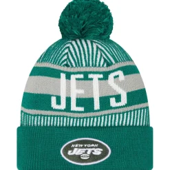 Knit^New York Jets Men's New Era Green Striped Cuffed Knit Hat With Pom