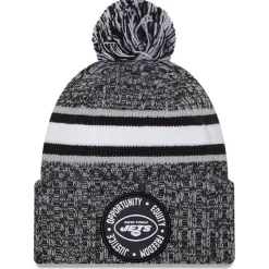 Knit^New York Jets Men's New Era Heather Black 2023 Inspire Change Cuffed Knit Hat With Pom