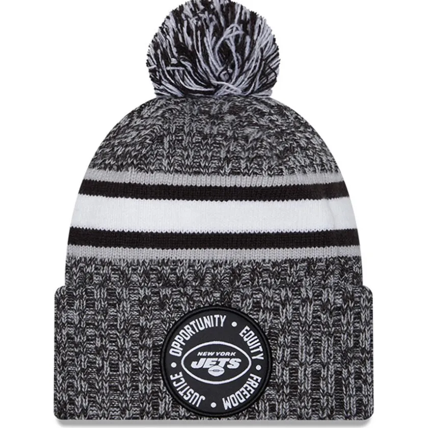 Knit^New York Jets Men's New Era Heather Black 2023 Inspire Change Cuffed Knit Hat With Pom
