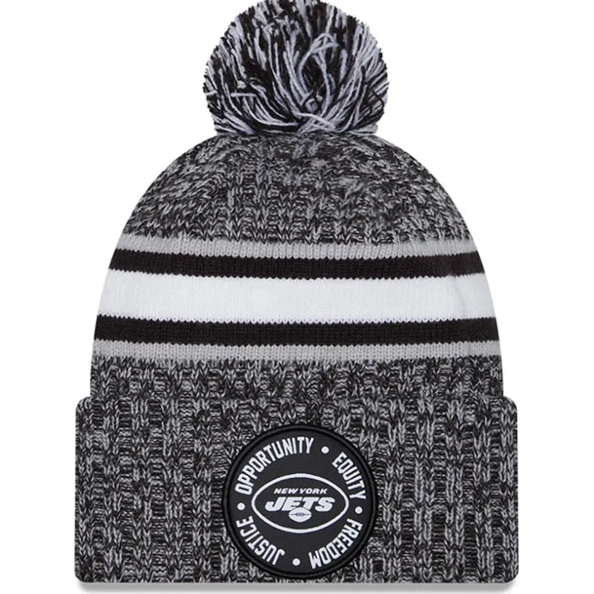 Knit^New York Jets Men's New Era Heather Black 2023 Inspire Change Cuffed Knit Hat With Pom