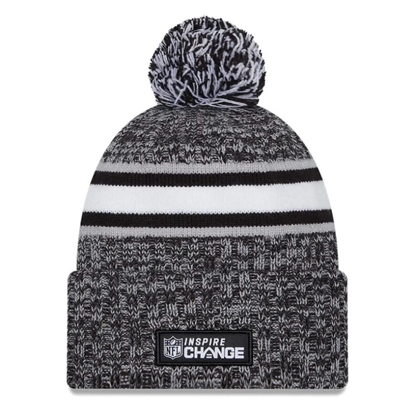 Knit^New York Jets Men's New Era Heather Black 2023 Inspire Change Cuffed Knit Hat With Pom
