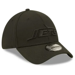 Flex^New York Jets Men's New Era Black On Black Historic Logo 39THIRTY Flex Hat