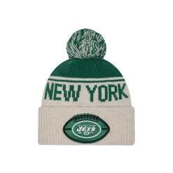 Hats|Men^New York Jets Men's New Era Stone NFL Sideline Historic Cuffed Knit Hat With Pom