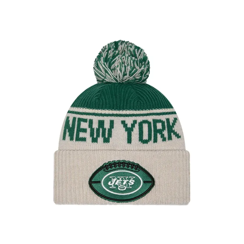 Hats|Men^New York Jets Men's New Era Stone NFL Sideline Historic Cuffed Knit Hat With Pom