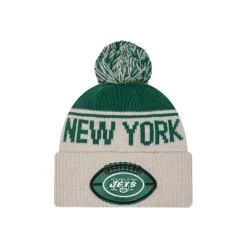 Hats|Men^New York Jets Men's New Era Stone NFL Sideline Historic Cuffed Knit Hat With Pom