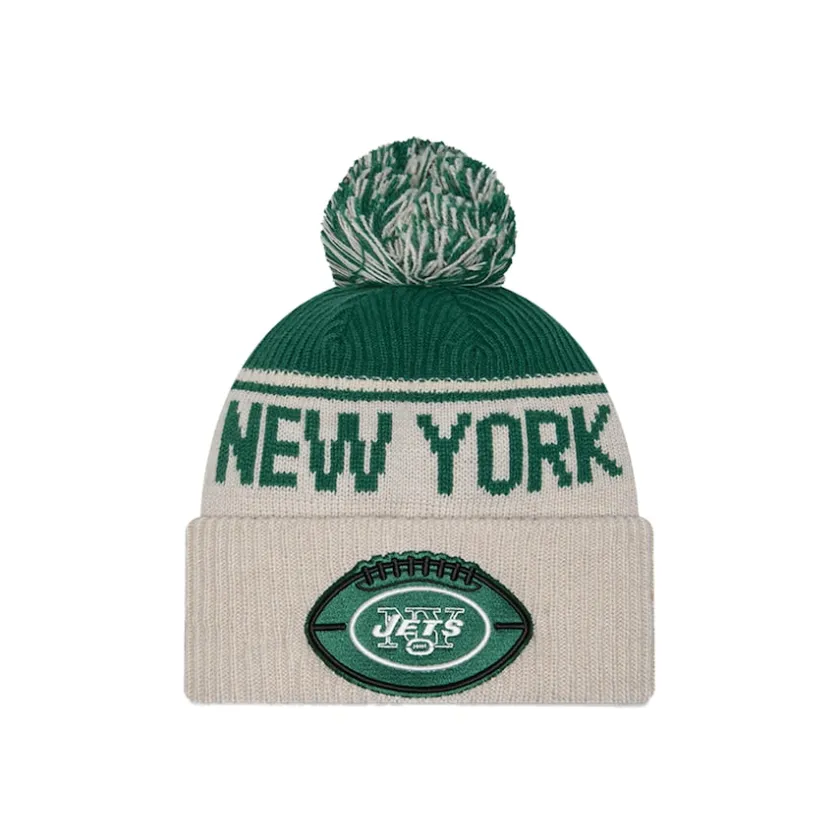 Hats|Men^New York Jets Men's New Era Stone NFL Sideline Historic Cuffed Knit Hat With Pom