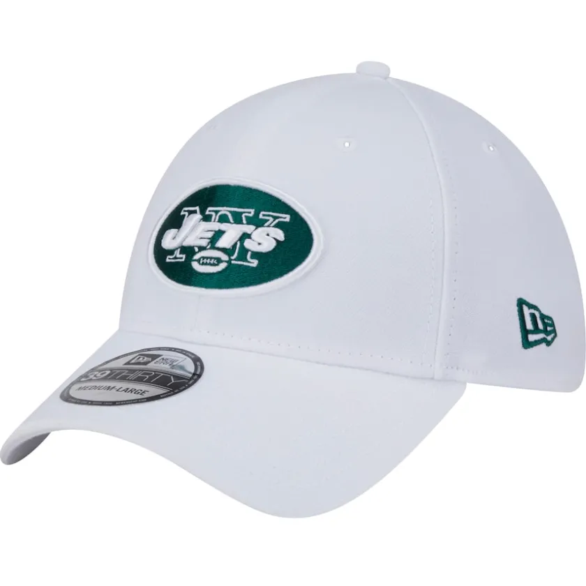 Flex^New York Jets Men's New Era White Throwback 39THIRTY Flex Hat