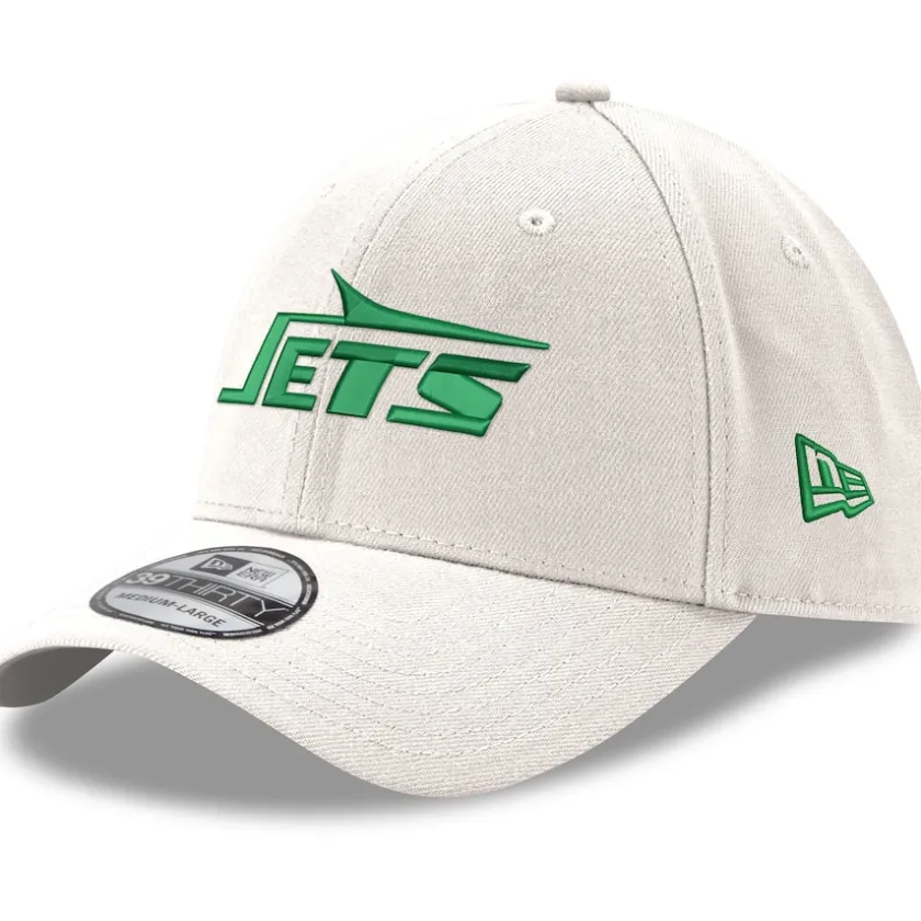 Flex^New York Jets Men's New Era White Throwback Wordmark Iced II 39THIRTY Flex Hat