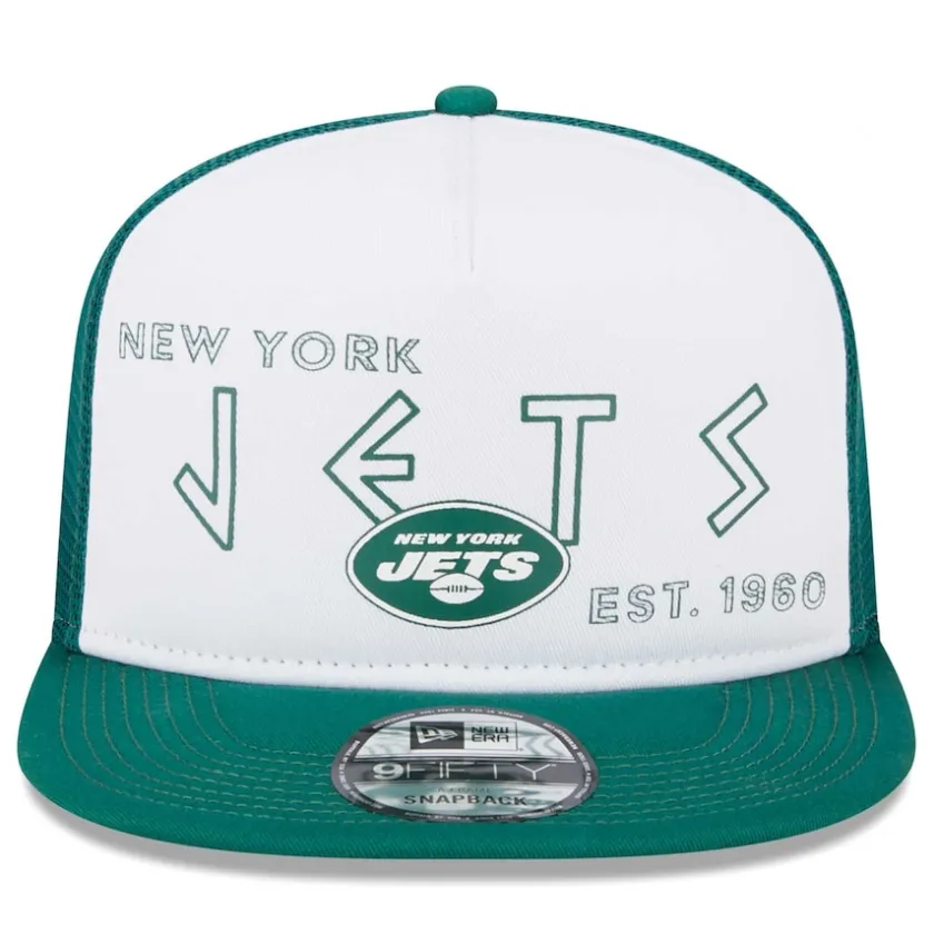 Snapback^New York Jets Men's New Era White/Green Banger 9FIFTY Trucker Snapback Hat
