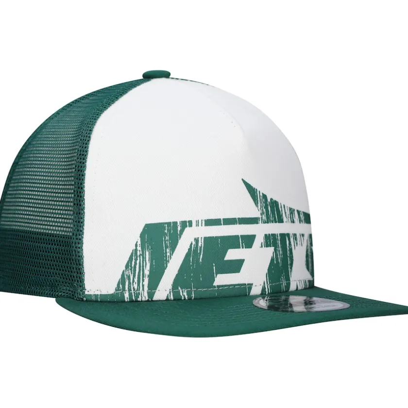 Snapback^New York Jets Men's New Era White/Green Distressed 9FIFTY A-Frame Snapback Hat