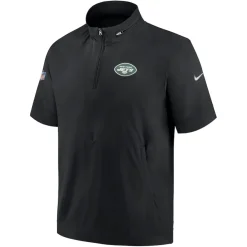 Sweatshirts & Fleece|Men^New York Jets Men's Nike Black Sideline Coach Short Sleeve Hoodie Quarter-Zip Jacket
