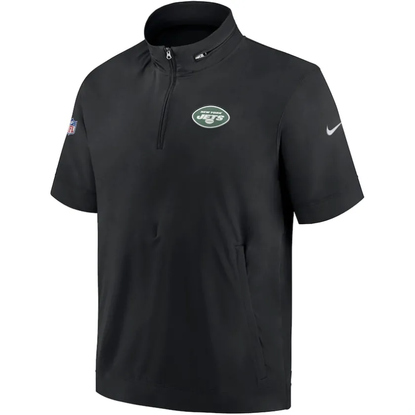 Sweatshirts & Fleece|Men^New York Jets Men's Nike Black Sideline Coach Short Sleeve Hoodie Quarter-Zip Jacket