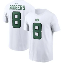 T-Shirts|Men^New York Jets Men's Nike Aaron Rodgers White Player Name & Number T-Shirt