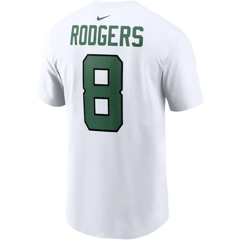 T-Shirts|Men^New York Jets Men's Nike Aaron Rodgers White Player Name & Number T-Shirt