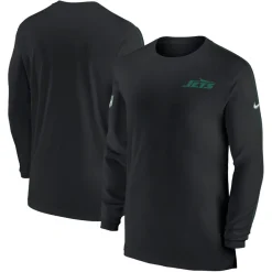 Long Sleeved^New York Jets Men's Nike Black Sideline Coach UV Performance Long Sleeve T-Shirt
